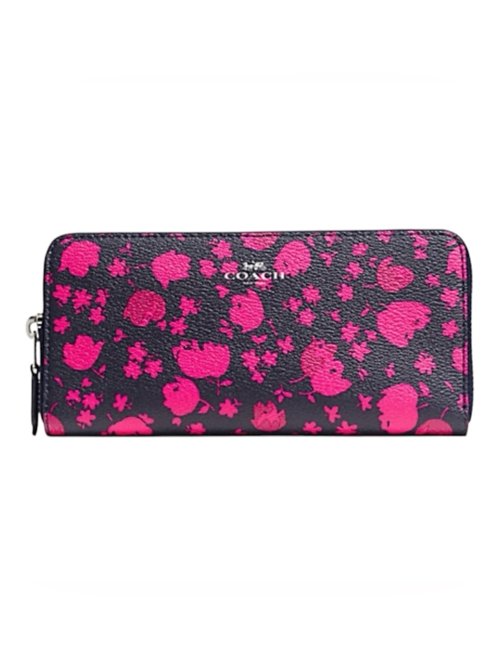 EUC COACH PRAIRIE CALICO PATTERN NAVY AND PINK ZIP AROUND WALLET